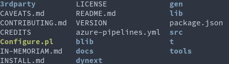 colorized output from ls printed in three columns